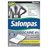 Salonpas, Lidocaine 4%, Gel-Patch, 6 Count, Maximum Strength Available OTC, Lidocaine Patch for Pain Relief, Numbing Pain Relief for Back Pain, Neck, Shoulder, Knee Pain, Muscle Soreness