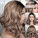 QD-Udreamy Black Roots To Ombre Brown&Blonde Mixed Lace Front Wigs Natural Wavy Short Hair Glueless Synthetic Wigs for Women