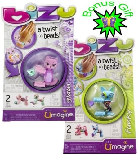 UMAGINE BIZU - 2 Boxes BIZU Beads (with BONUS gift) - FUNKY and GLAM (Bonus Gift is a Novelty Butterfly Eraser) - BIZU Style Studio - Bizu Basic Packs - More BIZU BEADS At Our Storefront - Link Below in "Product Features"