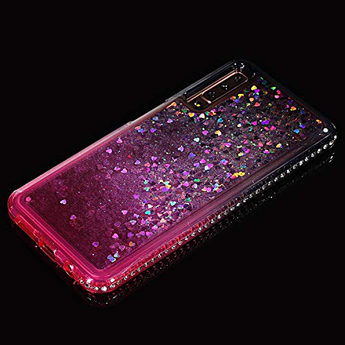 Case for Galaxy A7 2018/A750,Girls Women Flowing Floating Liquid Quicksand Bling Glitter Sparkle Rhinestone Diamond Bumper Soft Gradient Color TPU Case Cover for Galaxy A7 2018 Bling Case,Black Pink