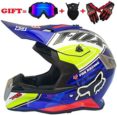 Lavacraft Motocross/ATV/Dirt Bike 3-pc Gear Combo Set - Helmet, Gloves & Goggles - DOT Certified (4 SIZE, Multicolor)