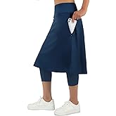 ANIVIVO Women Long Knee Length Skirt with Capris Leggings,Skirted Leggings with High Waisted Zipper Pockets