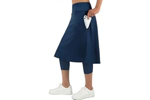 ANIVIVO Women Long Knee Length Skirt with Capris Leggings,Skirted Leggings with High Waisted Zipper Pockets