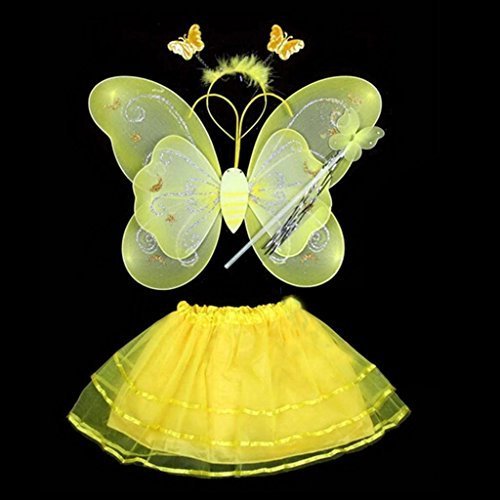 VANKER 4Pcs/Set Yellow Fairy Butterfly Wings Wand Headband Dress Fancy Cosplay Costume Dress-up