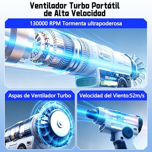 yAyusi Rechargeable Electric Dust Collector,130000 RPM High Power Electric Air Dust Collector,with LED,Continuous Speed Control,Suitable for Outdoors,Home and Cars
