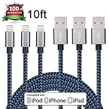 Eashion Ultra Long Nylon Braided iPhone Charging Cable USB Cord Charger Compatible with iPhone 7/7Plus/SE/6s/6/6 Plus/6s Plus/5s/5c/5/iPad Air/Mini/iPod Nano/Touch - Blue - 3 Piece