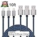 Eashion Ultra Long Nylon Braided iPhone Charging Cable USB Cord Charger Compatible with iPhone 7/7Plus/SE/6s/6/6 Plus/6s Plus/5s/5c/5/iPad Air/Mini/iPod Nano/Touch - Blue - 3 Piece