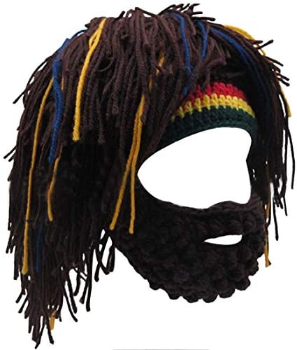 LerBenMen Women Knit Bearded Hats Handmade Wig Winter Warm Ski Mask Beanie