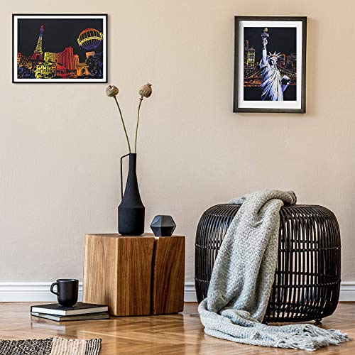 Koogel Kratzbilder, 16 Baltt 200 x 140 mm Scratch Paiting Paper Architektur Wandbild DIY Beschichtete Bunte Kratzpapier mit Werkzeug Set