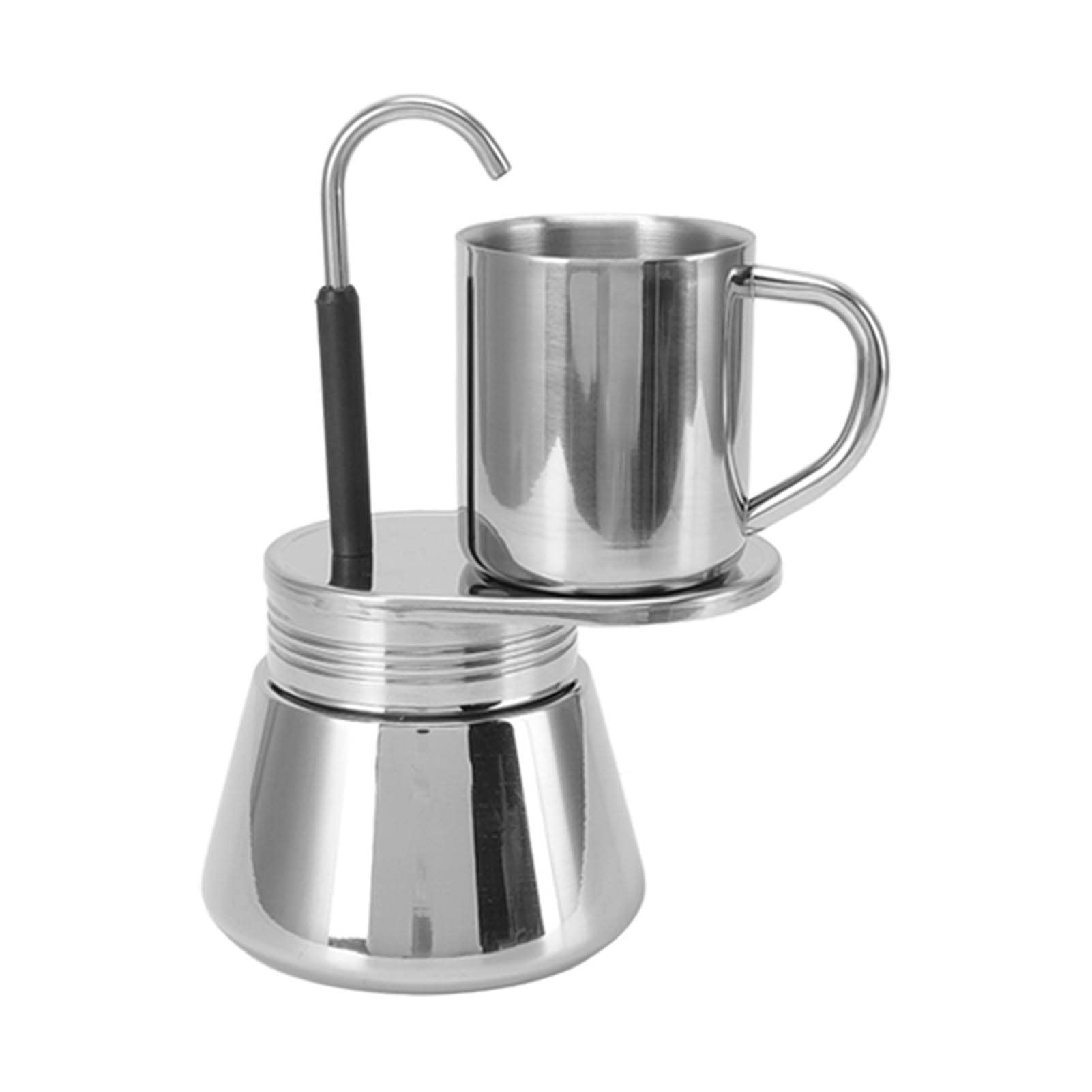 1 Cup Moka Pot, Moka for Espresso Coffee 1 Cup, Stovetop Coffee Maker Stainless Steel Italian Style Moka Pot with Single Spout, Coffee Pot Cup Set, for Outdoor Camping