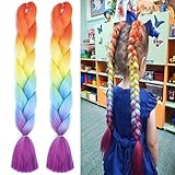2Pcs/lot Girl Jumbo Braids Long Fishtail Ponytail Rainbow Tone Ombre Kanekalon Hair Extension Synthetic Fiber Twist Braiding Hair