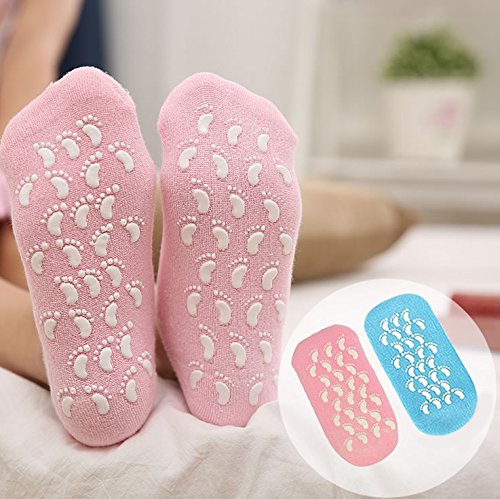 Veewon 2 Pair Moisturizing Gel Socks with Spa Quality Gel for Moisturizing Vitamin E and Oil Infused Helping Repair Dry Cracked Skins and Softens Feet, Blue+Pink
