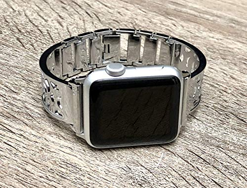 Shiny Silver Bracelet For Apple Watch Band Women 38mm 40mm Flowers Design Bangle iWatch Band Bangle Adjustable Size iWatch Feminine Jewelry Bracelet Elegant Apple Watch Wristband