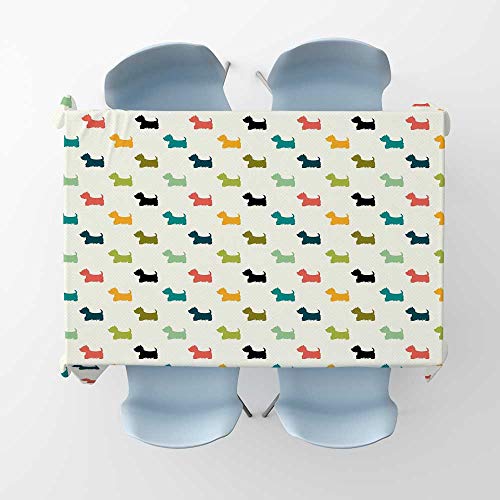 WinfreyDecor Dog Lover Fabric Tablecloth Colorful Scottish Terrier Silhouettes Polka Dot Backdrop Purebred Animal PatternRectangle/Oblong Table Cover W 60" x L 102" Multicolor