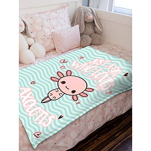 Avalokitesvara Just A Girl Who Loves Axolotl Flannel Blanket,Throw Soft Warm Fluffy Plush,Lightweight Microfiber for Bed Couch Chair Living Room 50x40 Inch for Kid