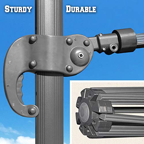 BenefitUSA 10'x10' Deluxe Sunbrella Patio Umbrella Off-Set Hanging Roma Umbrella Tilt & 360 Rotation Patio Heavyduty Outdoor Sunshade Cantilever Crank(Steel Cross Base is Included) (White) - Thumbnail 7