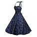 Dark Blue 1950 Rockabilly Bridesmaid Dress Black Flocked Tattoo