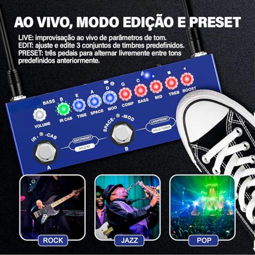 Cuvave cube baby Baixo/bass pedaleira, 26 portas, 7 sintonizadores modulares ajuste de excitação/equalização/efeito de compressão/efeito periférico/efeito espacial/IR/TUNER, Gravável e recarregável
