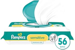Pampers Sensitive Baby Wipes, Water Based, Hypoallergenic and Unscented, 1 Flip-Top (56 Wipes Total)