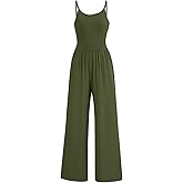 AUXDIO Women's Casual Sleeveless Jumpsuits One Piece Spaghetti Strap Crew Neck 2025 Wide Leg Pant Romper with Pocket