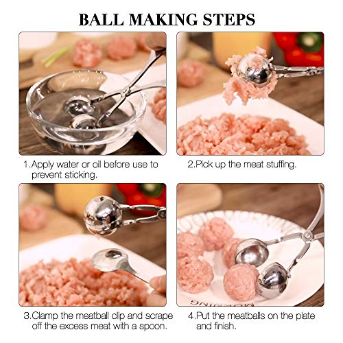 Meat Ballers, KOMAKE 2 PCS Stainless Steel Ball Maker None-Stick Meat Baller Tongs Cake Pop Maker Cookie Dough Scoop Tongs for Meatball, Cake, Ice Cream, Bath Bombs (Ball Size 1.38" and 1.85")