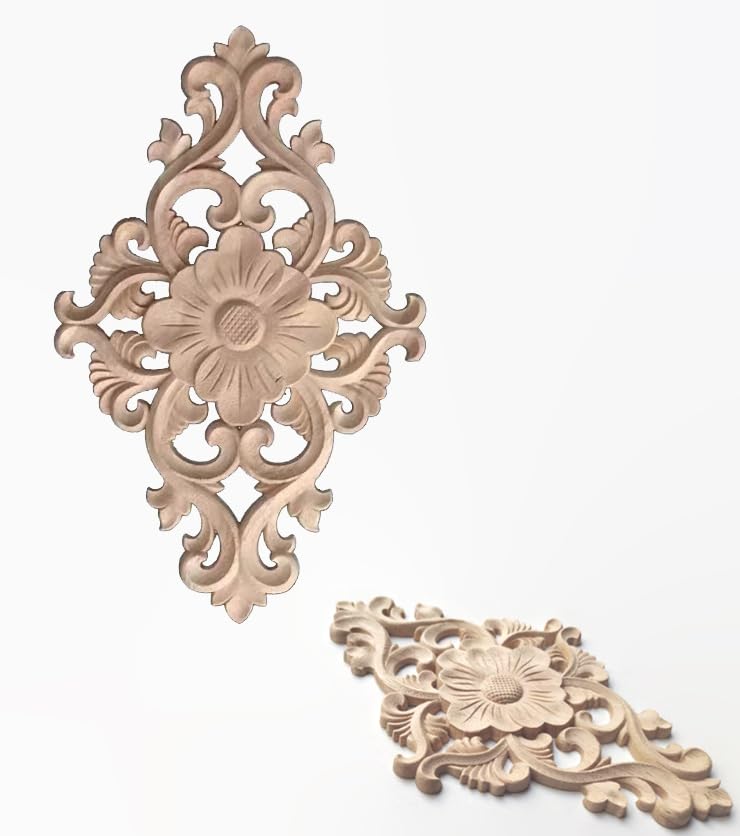 Xinyebingxue European Style Wooden Carved Onlay Applique Unpainted Door Applique Carved Decal for Furniture Decoration 21 * 15 * 0.8cm