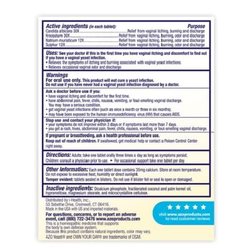 AZO YEAST PLUS DUAL RELIEF TABLETS, , FSA/HSA ELIGIBLE, YEAST INFECTION AND VAGINAL SYMPTOM RELIEF, RELIEVES ITCHING & BURNING, 60 COUNT