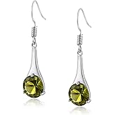 Elaximn Silver Peridot Teardrop Earrings for Women - Elegant Drop Design with Round Olive Green Gemstone, Birthstone Dangle Earrings for Party & Daily Wear