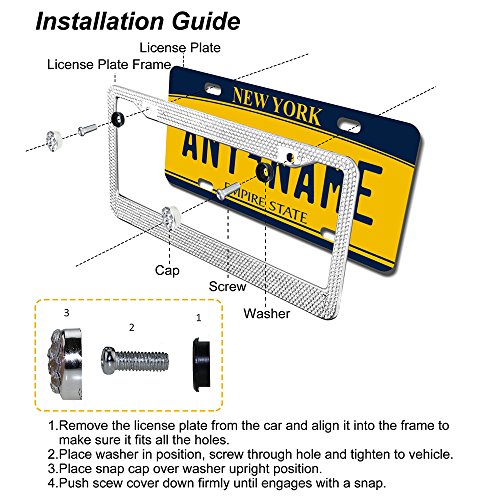 2 Pack Bling License Plate Frame-EZYKOO Sparkly License Plate Holder with 1000+Crystal Rhinestone License Plate Cover Come with Gift Box-Bonus Auto Start Decor Ring