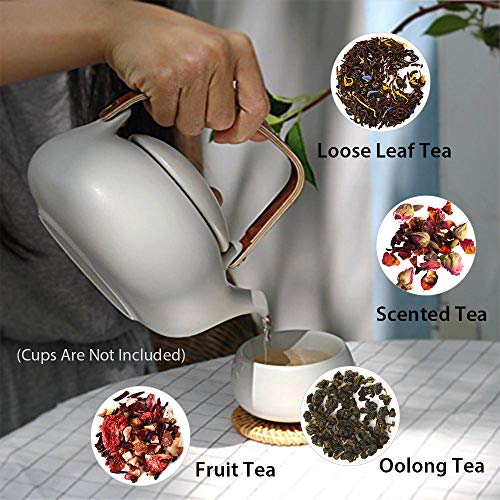 ZENS Ceramic Teapot with Infuser, Bentwood Handle Japanese Loose Leaf