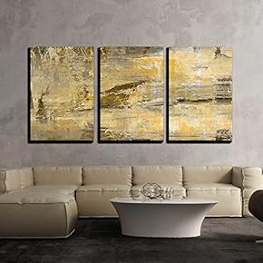 3 Piece Canvas Wall Art - Art Abstract Acrylic Background in Beige, Yellow, Grey and Brown Colors - Modern Home Art Stretched and Framed Ready to Hang - 16"x24"x3 Panels