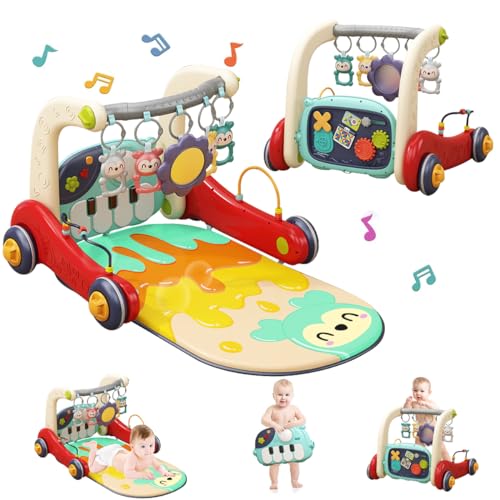 Baby Play Gym Mat, Kick & Play Piano Activity Center for 0-12 Months | Thick soft non-slip Fabric, 80x50x48cm, Detachable toys & Mirror, Washable, Easy setup, Portable, Boosts sensory growth