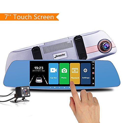Dual Dash Cam with Night Vision, 7 inch Touch Screen HD 1080P Car Camera Front and Rearview Drive Recorder Mirror Monitor, G-Sensor, WDR, Loop Recording