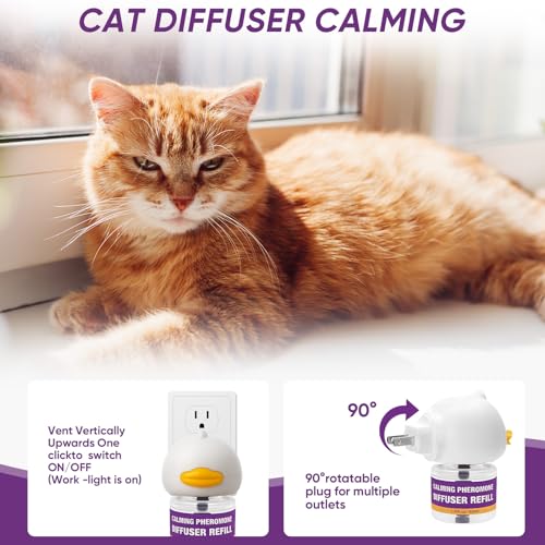 Cat Calming Pheromone Diffuser Kit, 2 Plug-Ins + 4 Refills (48ml Each), Helps Reduce Stress, Spraying & Scratching, Supports Harmony for Multi-Cat Homes, Drug-Free Comfort for Cats & Kittens