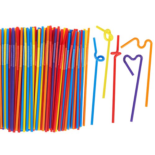 Juvale 200 Count Bendy Straws - Bulk Pack Party Straws, Flexible Extra Long Plastic Straws for Birthdays, Parties, Celebrations - 11 inches