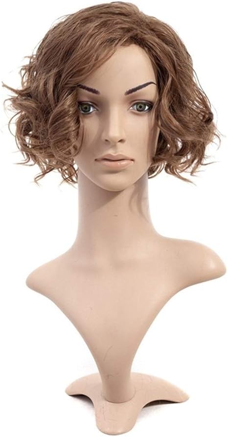 Amazon Co Jp ライトブラウンショートカーリー波状のかつらと髪の前髪インポートプレミアム合成女性のためのファッションブラウン髪のかつら かつら フルウィッグ 軽量 フリーサイズ ホーム キッチン