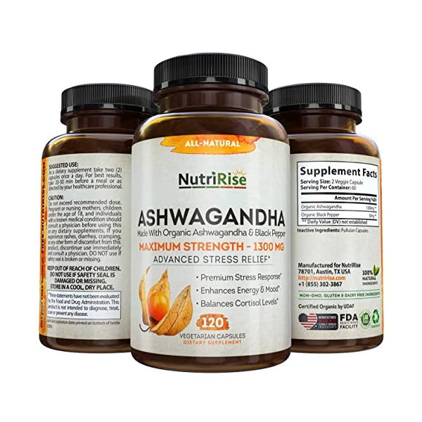 Ashwagandha 1300mg Made with Organic Ashwagandha Root Powder & Black