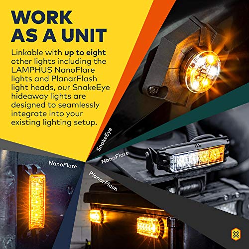 4pc SnakeEye III WHITE LED Hideaway Strobe Light [SAE Class 1] [IP67 Waterproof] [72 Flash Modes] [Multi Units Sync-able] [Steady Override] Clear Emergency Strobe Police Lights For Vehicle Headlight - Thumbnail 5