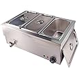 DULONG Commercial Bain Marie Electric Food Warmer Buffet Warmer Soup Warmer Stove Steam Table Stainless Steel Container Temperature Control for Catering Restaurant Commercial Grade 1350W(1/3 GN 3 Pan)