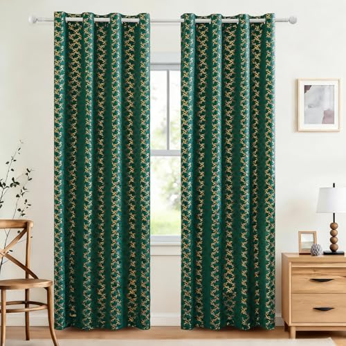 Ystyle Cortinas Salon Terciopelo 2 Piezas con Ojales, 140x260cm, Cortinas Termicas Aislantes Frio Y Calor, Modernas Suave Cortina Habitacion Terciopelo, Verde