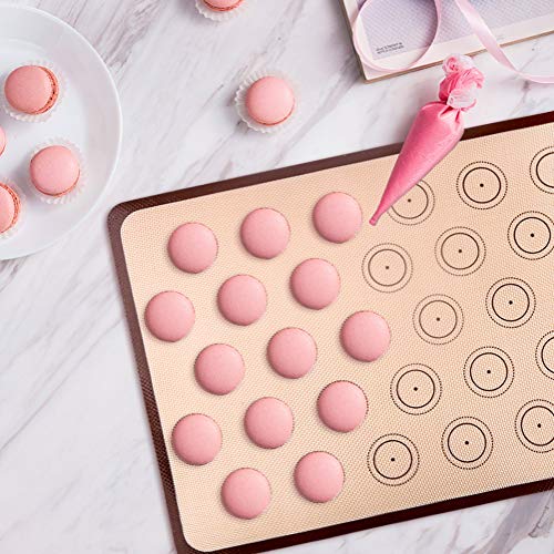 Silicone Baking Mat Set of 2 - Nonstick Silicon Liner Macaron Sheet (Big circle and small circle) for Bake Pans & Rolling with Measurements, Heat Resistant Cookie Sheets for Macaroon/Pastry/Cookie