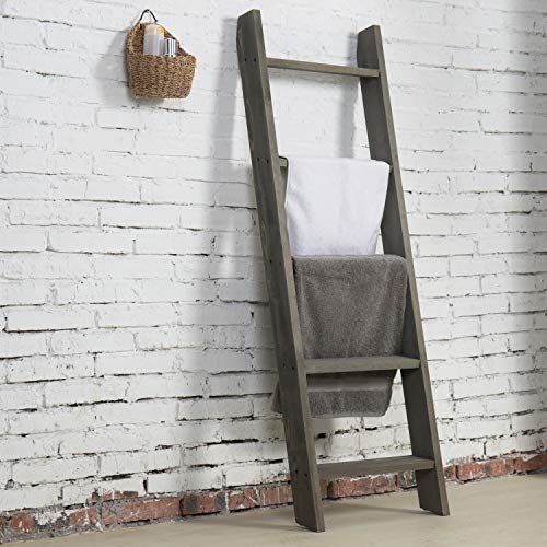 MyGift Large Vintage Gray Wood Ladder Blanket Ladder, Farmhouse Style