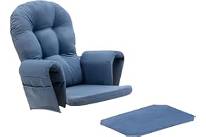 5-Piece Nursery Glider Cushion Set - Removable & Washable Suede with Side Pockets (Blue)