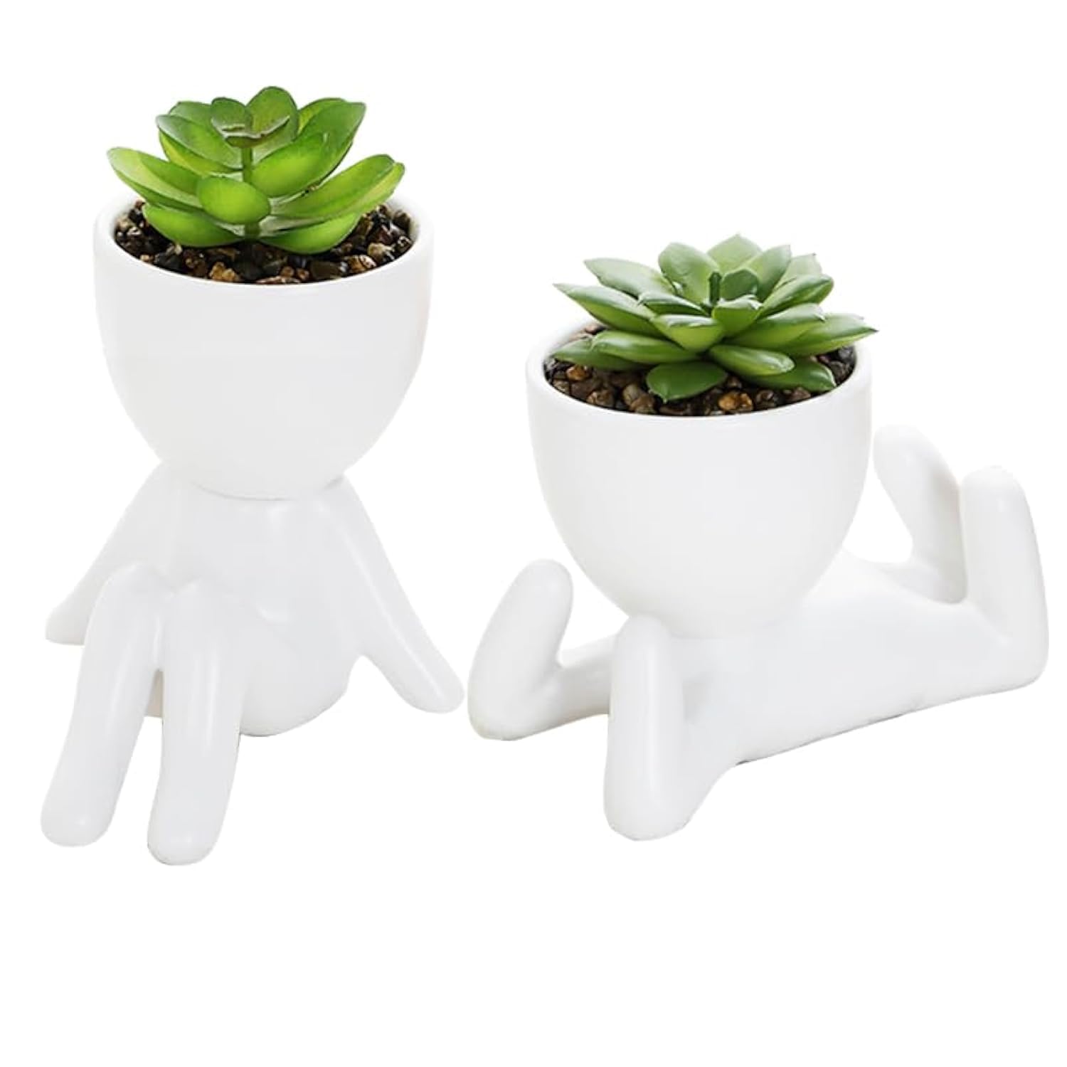 Fake Mini Succulents Plants Artificial in White Modern Human Shaped Ceramic Pots Cute Desk Decor Desk Plant,Fake Plants for Home Tabletop Office Kitchen Outdoor Decor,Gift For Christmas