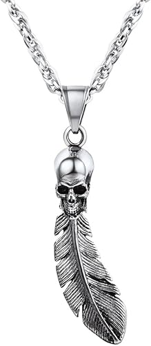 Amazon Prosteel フェザー ネックレス 1枚 スカル ペンダント ステンレス アンティーク アクセサリー メンズ ジュエリー シルバー ネックレス 通販