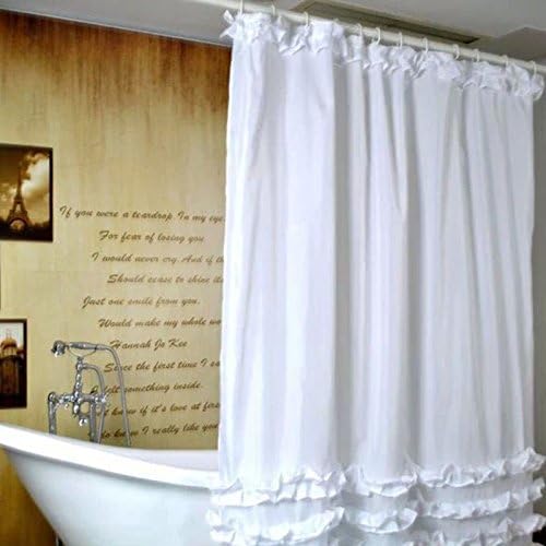 Happylife White Ruffled Princess Design Shower Curtain Bathroom Waterproof Fabric 72"