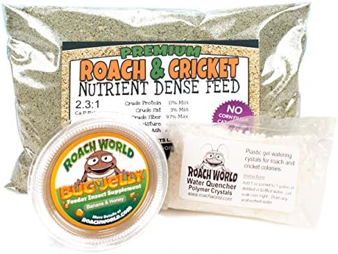 Roach Chow for Dubia & Crickets with Super Foods Bundle - .5 lb Dry Chow - Insect Water Crystals - 1 Bug Jelly (Honey Banana)