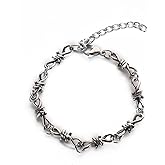 TURTLEDOVE Gothic Barbed Wire Chain Bracelet, Punk Thorns Link Bracelet, Stainless Steel Twisted Jewelry