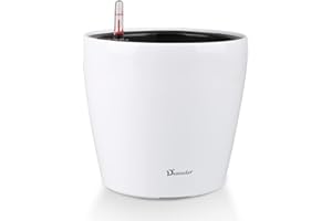 Dexceder 11x10 Inches High Gloss Self Watering Planter Indoor Outdoor, Inner Pot Design, Thickened Table Flower Plant Pot with Water Level Indicator (White)