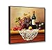Framed Wine Pictures, SZ Vibrant Fruits Wall Art for Kitchen, Matted Black Floater Frame Canvas Prints Reproduction of Retro Vintage Oil Paintings, Ready to Hang, 1.4